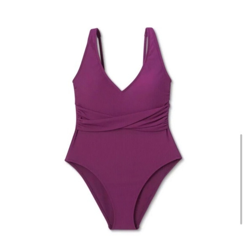 New Shade and Shore V neck Purple Eggplant One Piece Swimsuit Medium NWT
